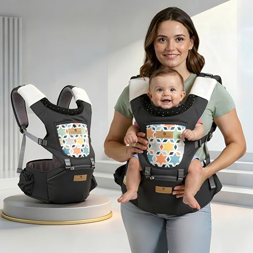 StarAndDaisy 4 in 1 Baby Carrier for 0 to 3 Year Baby with Soft Cushion Hip Seat, Kangaroo Bag for Baby with 2 Storage Pockets, 4 Carry Positions | Baby Carry Bags