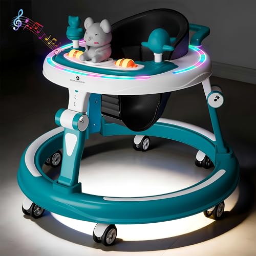 StarAndDaisy Baby Walker for 9 Months+ Baby Boy Girl/Walker for Kids for 6 to 18 Month with Musical Toy Tray with RGB Light, 7 Level Height Adjustment / 360° Baby Walker - Blue