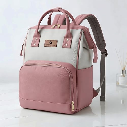 StarAndDaisy Diaper Bag / 30L Lightweight Diaper Bag for Mothers for Travel with 3 Insulated Bottle Pockets/Baby Bag for Mother Travel & Maternity Bag for Baby – Pink Grey