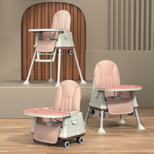StarAndDaisy High Chair for Baby/Baby Feeding Chair for 0 to 5 Years with 4 in-1 Multifunctions/High Chair with Height Adjustable, Detachable Tray & One-Hand Adjustable - Pink