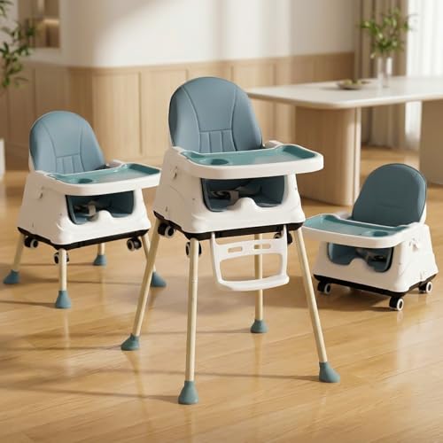 StarAndDaisy High Chair for Baby/Baby Feeding Chair for 0 to 5 Years with 4 in-1 Multifunctions/High Chair with Height Adjustable,Wheels, Detachable Tray & 3-Point Safety Belt. (Blue)