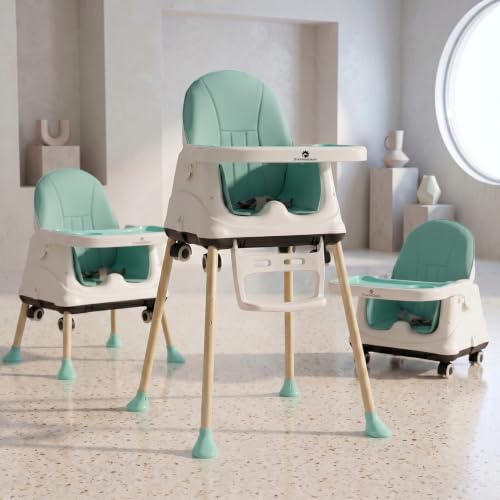 StarAndDaisy High Chair for Baby/Baby Feeding Chair for 0 to 5 Years with 4 in-1 Multifunctions/High Chair with Wheels,Height Adjustable, Detachable Tray & 3-Point Safety Belt - Green