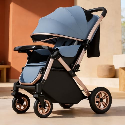 StarAndDaisy Stroller for Baby Boy & Girl 0 to 5 Years, Foldable Baby Stroller for 0-3 Year, Compact Pram for Todler, Trolley with Reversible Handle, 5-Point Safety Harness & Storage Basket (Blue)