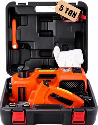 Starq 3in1 Electric Hydraulic Car Jack Kit with Impact Wrench and Tire Inflator Pump, 5 Ton 12V Hydraulic Jack with LED Light Lifting Range 6 to 17.7 inch Compactible for Car SUV MPV Sedan