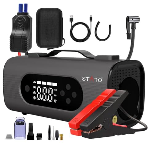STARQ 8-in-1 Portable Jump Starter with Air Compressor, 18000mAh Battery, 2500A Peak Current, 150PSI Tyre Inflator, LED Emergency Light for Car, Bike & SUV
