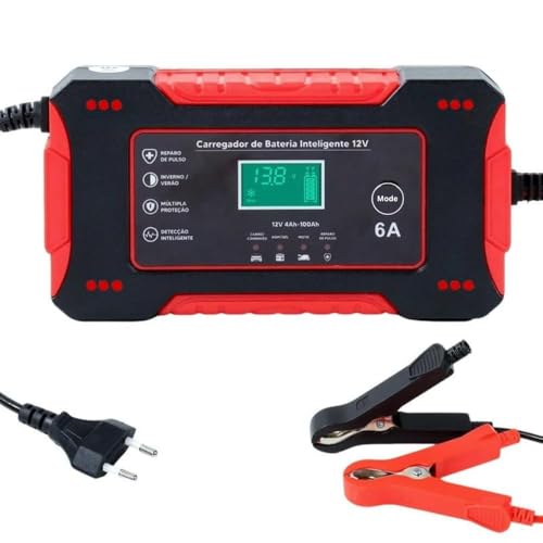 STARWORK 12V 6A Intelligent Car Battery Charger with LCD Display | Automatic Temperature Detection | Pulse Repair | Lead Acid Battery Charger for Car & Bike (6 Month Warranty) (Not for Lithium)