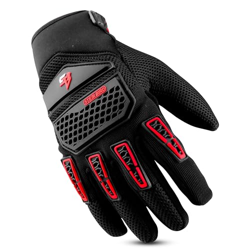 Steelbird Polyester Adventure A-2 Full Finger Bike Riding Gloves with Touch Screen Sensitivity At Thumb and Index Finger, Protective Off-Road Motorbike Racing (XL, Red), Motorsports