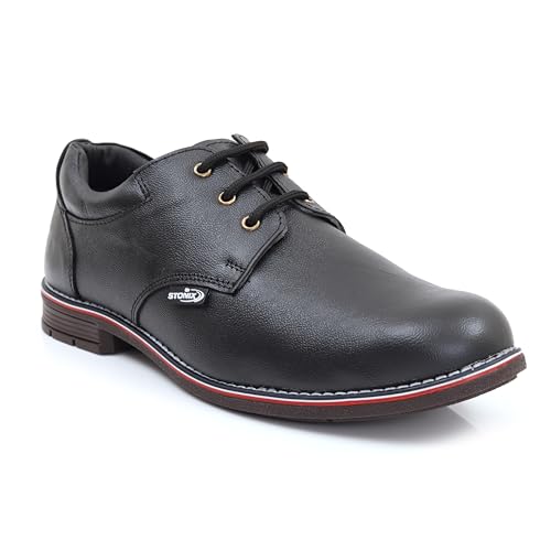 STONIX® Formal Premium Safety Shoes for Men | Steel Toe Cap | Anti-Slip and Water Resistant | Leather Material & TPR Sole | Lightweight for Construction Work (Size-06, Black)