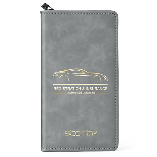 Storite Car Document Holder Owner Manual, Durable Leather Vehicle Registration & Insurance Card, Driving Licence, RC Book Organizer (Grey, Style 1)