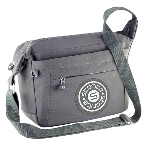 Storite Portable Nylon Stylish Small Multi-Pocket Zip Closure Sling Cross Body Travel Messenger One Side Shoulder Bag for Men & Women (6 Pocket - Grey - 19.5x6.5x24 cm)