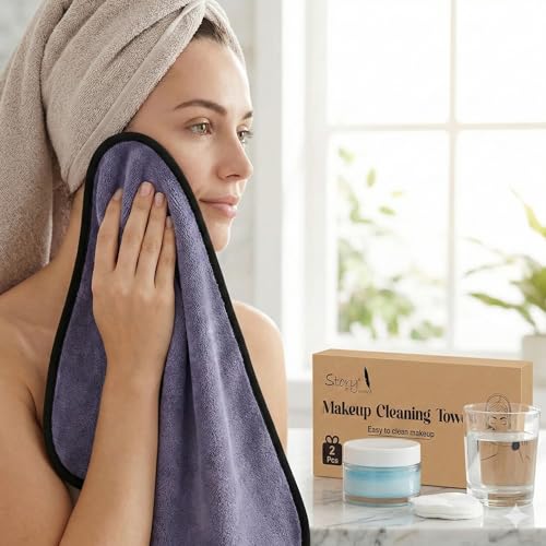 Story@Home Microfiber Face & Hand Towel for Makeup Removal 2 Pc Grey | Korean Skincare Face Towels Use as Gentle Cleanser & Makeup Remover Wipes | Ultra Absorbent Super Soft & Lightweight Quick Drying
