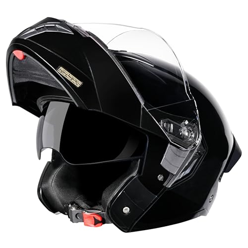 STUDDS Trooper ISI and DOT Certified Gloss Finish Flip-up Full Face Helmet for Men and Women with Inner Sun Visor (Black M)