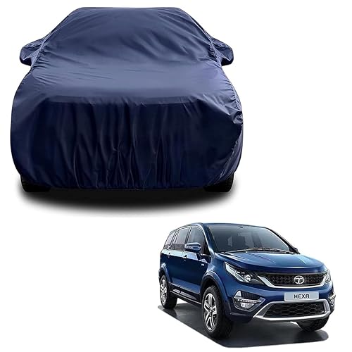 Sulfar 100% Water Resistant Car Body Cover Compatible with Mirror for Tata Hexa (Triple Stitched, Full Bottom Elastic, Navy Blue)