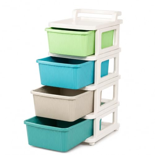 Sulfar 5 Layer Plastic Modular Storage Drawer Organizer with Wheels, Chest of Drawer Storage Box for Living Room, Office, School & Home, Kids Toy Organizer (Ivory, Multicolor)