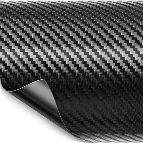 SUNBIRD Black Matte Car Wrap Vinyl Roll with Air Release DIY Styling Self Adhesive Motorbike Car Sticker Decal (12in x 4ft, Carbon 3D Vinyl)