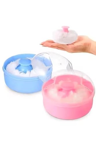 Super Qaulity Powder Puff Kit, After-Bath Body Powder Container with Sponge, Empty Case for Home and Travel, Multicolour, Pack of 2
