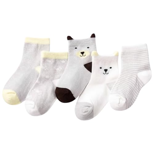 SYGA 5 Pairs Baby Girl Boys Non Slip Trainer Socks Toddlers Infant Socks Warm and Cotton Stretch Baby Socks- Grey Puppy, 6 Month to 2 Years