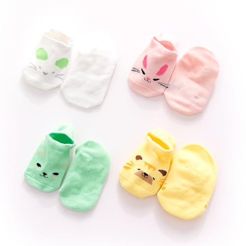 SYGA Baby Boy's & Baby Girl's Ankle Length Cotton Socks (Pack of 4) for 0-12 months (4_KittyBabySocks_Multicolored)