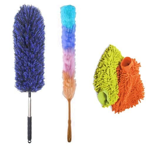 SynSo 4Pack combo Microfiber Duster, Microfiber Hand Duster Washable Microfibre Duster For Cleaning Colorful Static Bristle Duster for Cleaning Car Wash Mitten Wash Mittn Chenille Microfiber Car Wash Gloves,