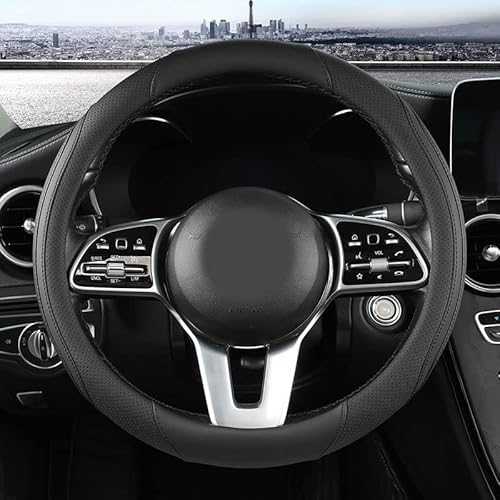 Szttswamp Universal 14.5-15 Inch Black Microfiber Leather Car Steering Wheel Cover