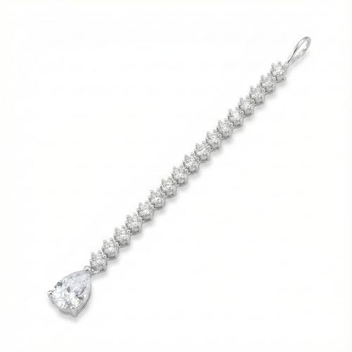 Tanaira Rhodium-Plated Maang Tikka for Women & Girls | Crystal Hair Accessory | American Diamond (AD) Studded Bridal Wedding Jewelry,Trending Style (White)