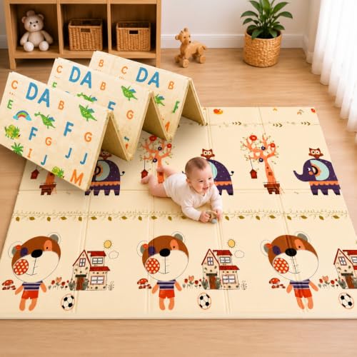 TARKAN Extra Thick Reversible Baby Play Mat For Hard Floor, BIS Safety Certified, BPA Free Foldable Foam Crawling Mat (6.5x4.5 ft, 8mm Thickness) ABCD - Circus