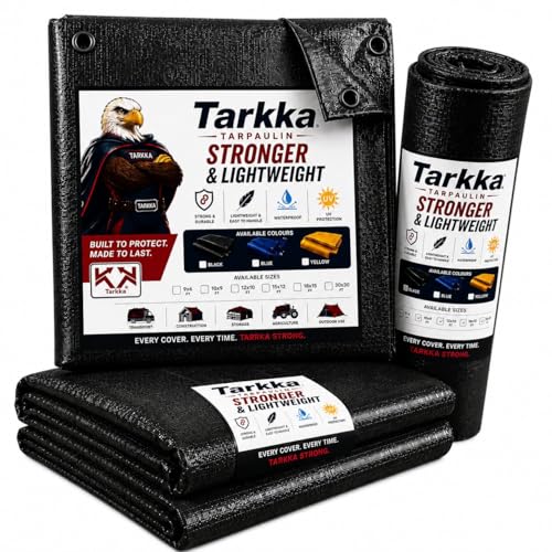 Tarkka 9x6ft Black Tarpaulin Sheet, 120 GSM Virgin Waterproof Tirpal/Tadpatri Cover with Reinforced Eyelets & UV Protection for Home, Farm & Truck, 1 Sheet