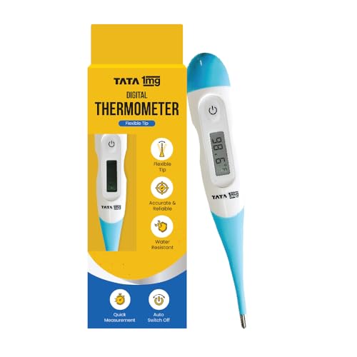 TATA 1mg Flexible Tip Digital Thermometer with One Touch Operation for Children and Adult, Plastic