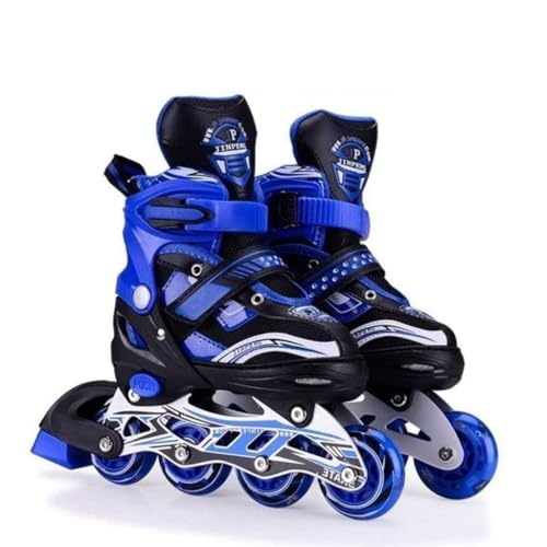 TEKCOOL 4 Wheels Adjustable Inline Skates Skating Shoes for Boys Kids Girls Skating Shoe Adjustable Roller Blades Age 6 to 15 Years PU Strong Wheels Aluminium with LED Flash Light on Wheels (Blue)'