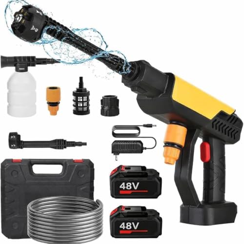 TEKCOOL Cordless Portable 48V Wireless Pressure Washer Gun -12000mAh High Pressure Water Gun for Car and Bike Wash, Adjustable 6 in 1 Nozzle, 5M Hose Pipe, Double Battery Included