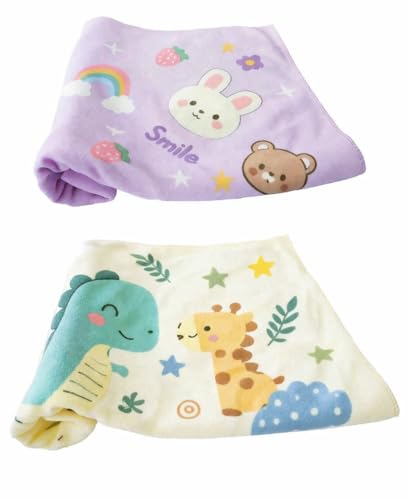 TERI BERI 100% Soft Cotton Baby Bath Towel for Infants/New Born/Babies (0-12 Months) (Pack of 2) (Colours & Prints Vary), Multi