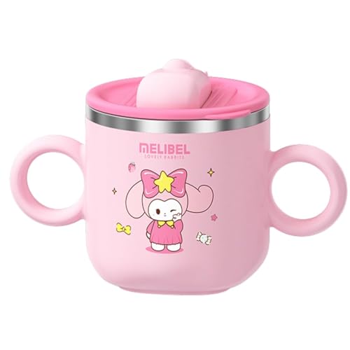 The Little Bunny Stainless Steel Hot & Cold Sipper Bottle for Kids/Double Wall & Vacuuming/Sipper Cups with Straw/Travelling Water Bottle for Kids with Straw-Pink