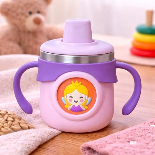 THE LITTLE LOOKERS Stainless Steel Sipper Bottle 260ml | 316 Grade SS | BPA Free | Suitable for Hot & Cold |Travelling Bottle for Kids & Toddler|Training Sippy Cup with Straw/Spout (Purple)