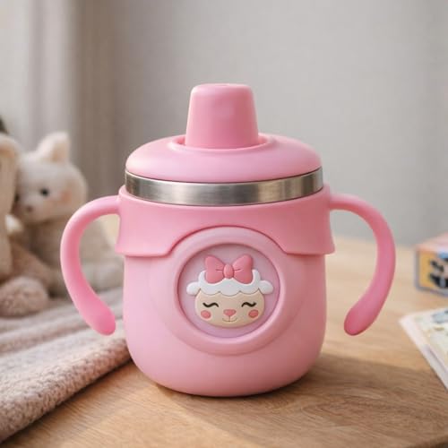 THE LITTLE LOOKERS Stainless Steel Sipper Bottle 260ml | 316 Grade SS | BPA Free | Suitable for Hot & Cold | Travelling Bottle for Kids & Toddler | Training Sippy Cup with Straw/Spout (Pink)
