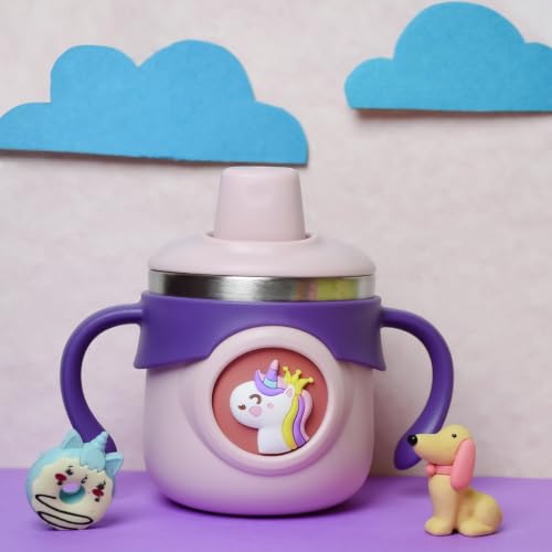 THE LITTLE LOOKERS Stainless Steel Insulated Hot & Cold Sipper Bottle for Kids/Double Wall & Vacuuming/Sipper Cups with Straw/Travelling Water Bottle for Kids with Straw (Purple.)