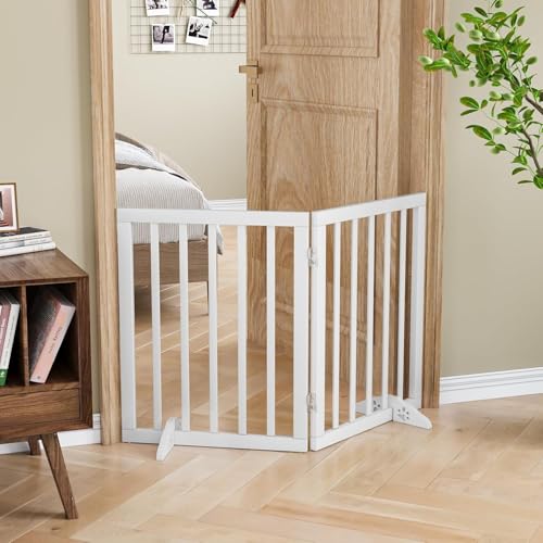 The Menifest | Wooden Freestanding Foldable Pet Gate for Dogs and Kids, Over Fence, Dog Gate Barrier, Dog Partition for Your pet and Baby Protection (2-Panel Black) (2 Panel White)