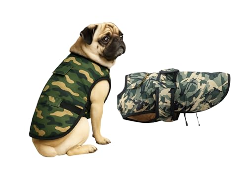 The Pets Company Dog Winter Coat, Jacket, Clothes, Windproof, Light Weight, Washable, Ultra Warm Thick Fleece Lined Dog Vest for Cold Weather Protection, (Camouflage, Small - 14 Inch)