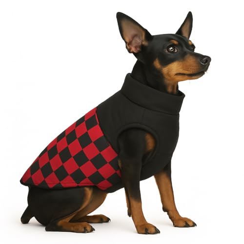 The Pets Company Dog Winter Coat Jacket, Clothes, Windproof, Waterproof, Light Weight, Washable, Ultra Warm Thick Fleece Lined Dog Vest for Cold Weather Protection, (Red Check, X - Small - 12 Inch)