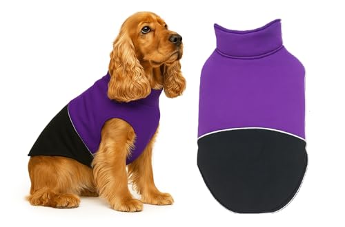 The Pets Company Dog Winter Coat Jacket, Clothes, Windproof, Reversible, Light Weight, Washable, Ultra Warm Thick Fleece Lined Dog Vest for Cold Weather Protection, (Purple Black, Medium - 18 Inch)