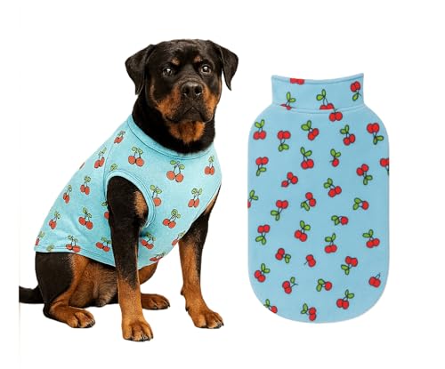 The Pets Company Dog Winter Coat Jacket, Clothes, Windproof, Light Weight, Washable, Ultra Warm Thick Fleece Lined Dog Vest for Cold Weather Protection, (Sky Blue Cherry, X-Large - 28 Inch)