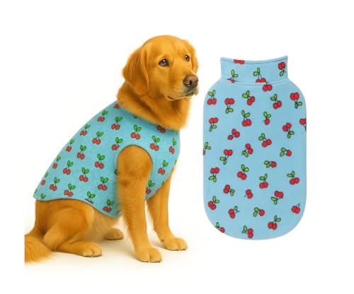 The Pets Company Dog Winter Coat Jacket, Clothes, Windproof, Light Weight, Washable, Ultra Warm Thick Fleece Lined Dog Vest for Cold Weather Protection, (Sky Blue Cherry, Large - 26 Inch)
