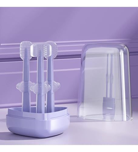 Tiny Smile 3-in-1 Baby Toothbrush Set BPA-Free Silicone | Gum Massager, U-Shape & Toddler Brush with Travel Case (3Pcs) | Ultra Soft Teeth Cleaner for 0-18 M Babies (Purple)