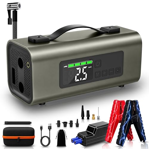TOMAHAWK JSI-5345 Jump Starter with 140 PSI Air Compressor | 8000 mAh Powerbank + LED Light | 1000A Peak Car Battery Booster | Car Jump Starter for Home, Workshop & Professional Use