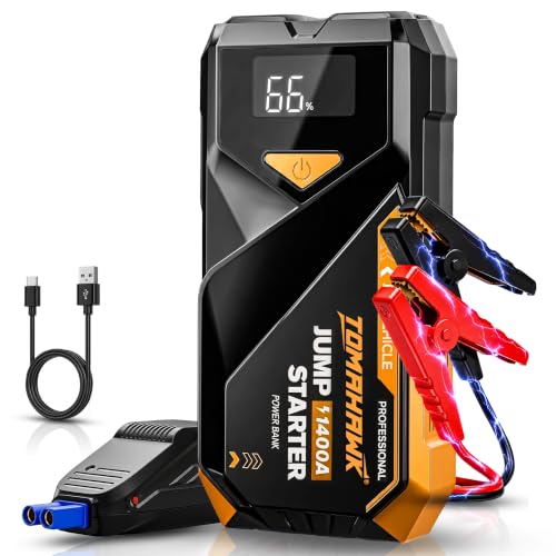 TOMAHAWK JUM-5635 8000mAh Fast-Charging Jump Starter PowerBank | 700A (1400 A Peak) | LED Flashlight with SOS & Strobe | Type-C Quick Recharge | 12 Month Replacement Guarantee