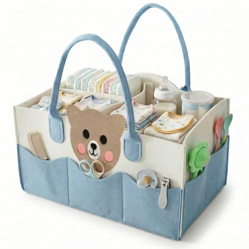 TONY STARK Big Size Non Woven Baby Diaper Storage Organizer Nappies Bag For Mother Stylish Storage Bag For diapers & wipes | baby shower gift | new born essentials - Nursery Basket (Blue)