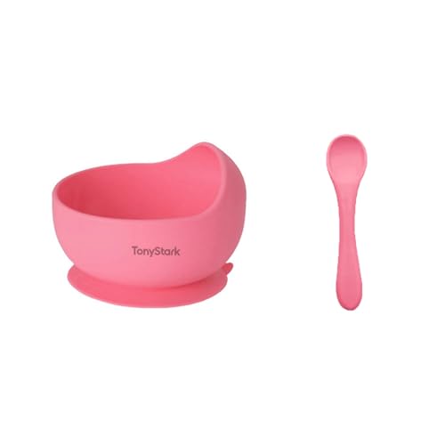 TONY STARK Silicone Unbreakable Baby Bowl & Handle Spoon - Suction Design, Non-Slip, BPA Free, Dishwasher & Microwave Safe (Pink, 1 Set)
