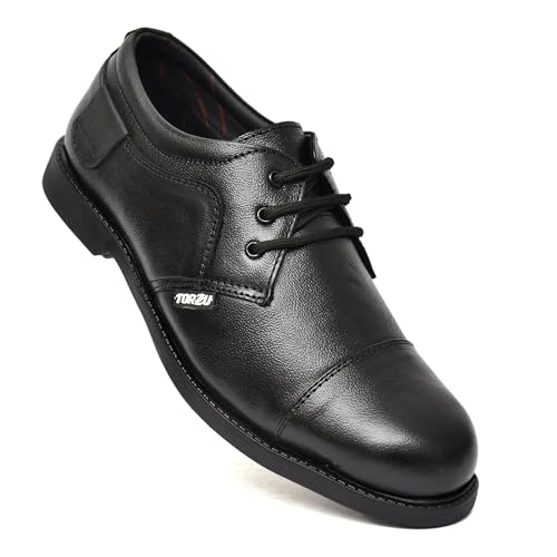 TORZU™ Men's Real Leather Steel Toe Light Weight Industrial Safety Shoes for Men Black (023 Black, UK Footwear Size System, Adult, Men, Numeric, Medium, 10)