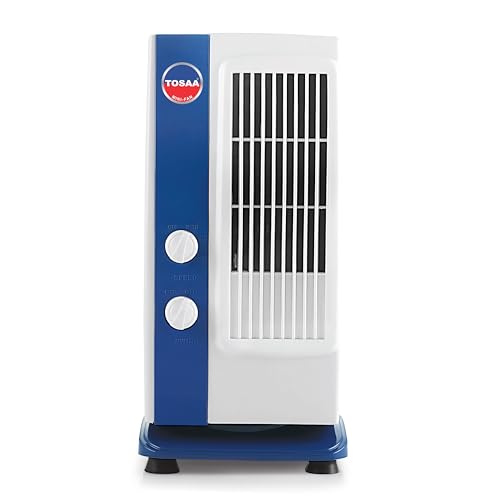 Tosaa Tower Fan Mini-Multipurpose Portable Oscillating Fan-3 speeds,Portable Desktop Fan (Blue Tower Fan)