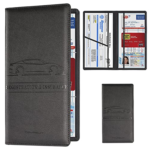 TOURSUIT Car Registration and Insurance Card Holder, Vehicle License Document Glove Box Compartment Organizer, Interior Car Accessories for Women Men Teens (Black) Faux Leather, Automobiles