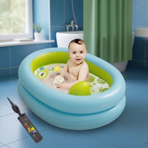 Toy Imagine 3 ft Inflatable Baby Bath Tub – Oval Foldable Swimming Pool for Kids, Boys & Girls | Indoor & Outdoor Use with Manual Hand Pump (86 × 64 × 23 cm, Blue)